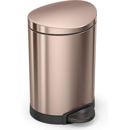 심플휴먼 simplehuman 6 Liter / 1.6 Gallon Semi-Round Bathroom Step Trash Can, Rose Gold Stainless Steel