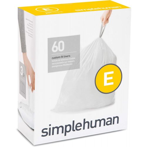 심플휴먼 simplehuman Code E Custom Fit Drawstring Trash Bags in Dispenser Packs, 20 Liter / 5.3 Gallon, White ? 60 Liners