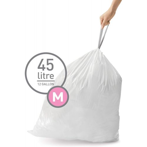 심플휴먼 simplehuman Code M Custom Fit Drawstring Trash Bags, 45 Liter / 12 Gallon, White, 100 Count