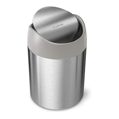 심플휴먼 simplehuman, Brushed Stainless Steel 1.5 Liter / 0.4 Gallon Mini Countertop Trash Can