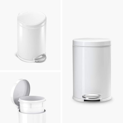 심플휴먼 simplehuman 4.5 Liter Bathroom Trash Can, White Steel