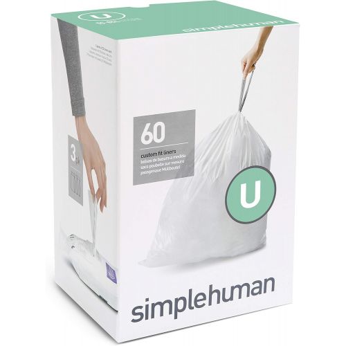 심플휴먼 simplehuman Code U Custom Fit Drawstring Trash Bags in Dispenser Packs, 55 Liter / 14.5 Gallon, White ? 60 Liners