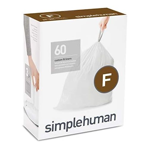 심플휴먼 simplehuman Code F Custom Fit Drawstring Trash Bags in Dispenser Packs, 25-30 Liter / 6.6-8 Gallon, White ? 60 Liners