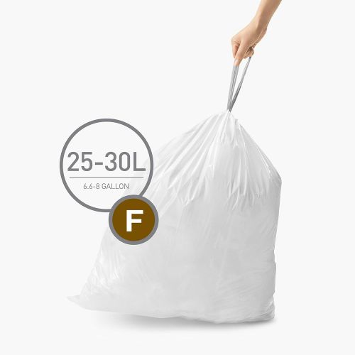 심플휴먼 simplehuman Code F Custom Fit Drawstring Trash Bags in Dispenser Packs, 25-30 Liter / 6.6-8 Gallon, White ? 60 Liners