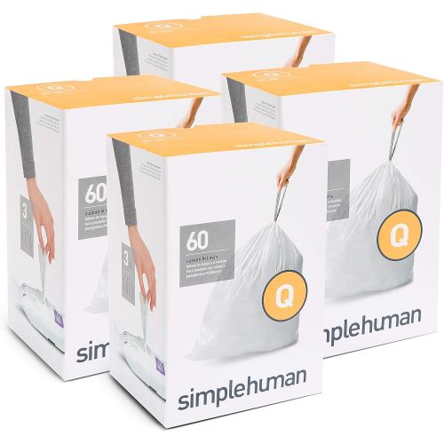 심플휴먼 simplehuman Code Q Custom Fit Drawstring Trash Bags in Dispenser Packs, 30 Liter / 8 Gallon, White ? 240 Liners