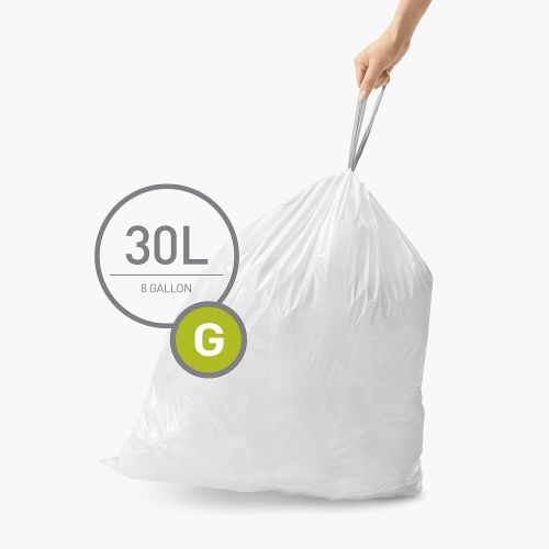 심플휴먼 simplehuman Code G Custom Fit Drawstring Trash Bags in Dispenser Packs, 30 Liter / 8 Gallon, White ? 60 Liners