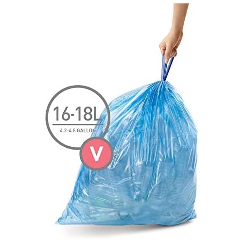 심플휴먼 simplehuman Code V Custom Fit Drawstring Trash Bags in Dispenser Packs, 16-18 Liter / 4.2-4.8 Gallon, Blue ? 60 Liners