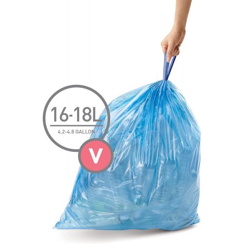 심플휴먼 simplehuman Code V Custom Fit Drawstring Trash Bags in Dispenser Packs, 16-18 Liter / 4.2-4.8 Gallon, Blue ? 60 Liners