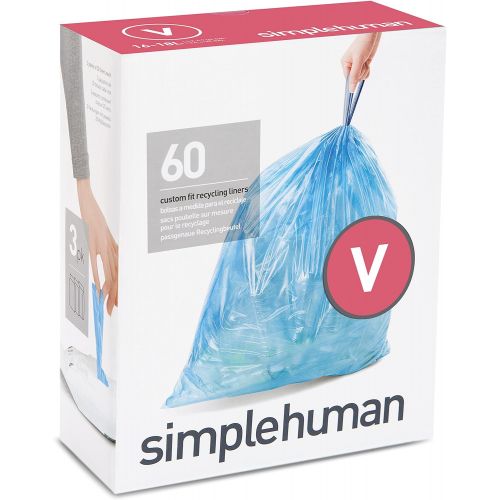 심플휴먼 simplehuman Code V Custom Fit Drawstring Trash Bags in Dispenser Packs, 16-18 Liter / 4.2-4.8 Gallon, Blue ? 60 Liners