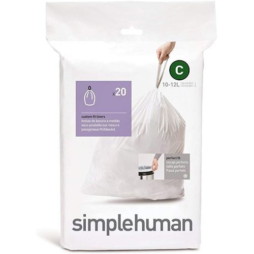 심플휴먼 simplehuman Code C Custom Fit Drawstring Trash Bags in Dispenser Packs, 10-12 Liter / 2.6-3.2 Gallon, White ? 60 Liners