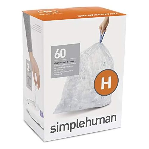 심플휴먼 simplehuman CW0286 code H Custom Fit Bin Liner Bulk Pack, Clear Plastic (3 Pack of 20, Total 60 Liners)