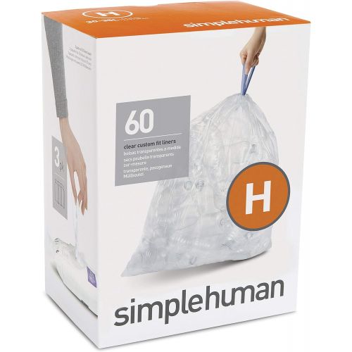 심플휴먼 simplehuman CW0286 code H Custom Fit Bin Liner Bulk Pack, Clear Plastic (3 Pack of 20, Total 60 Liners)