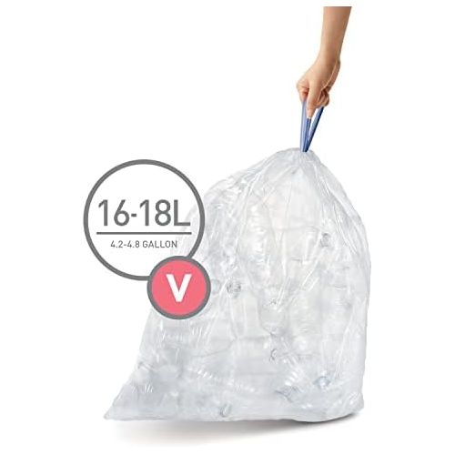 심플휴먼 simplehuman Code V Custom Fit Drawstring Trash Bags in Dispenser Packs, 16-18 Liter / 4.2-4.8 Gallon, Clear ? 60 Liners