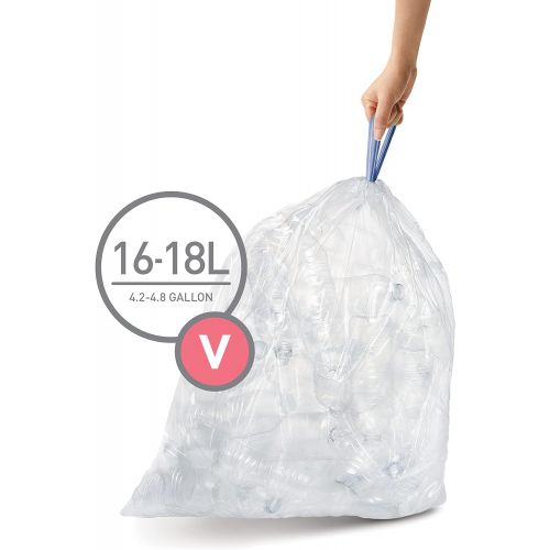 심플휴먼 simplehuman Code V Custom Fit Drawstring Trash Bags in Dispenser Packs, 16-18 Liter / 4.2-4.8 Gallon, Clear ? 60 Liners