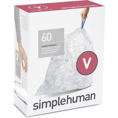 심플휴먼 simplehuman Code V Custom Fit Drawstring Trash Bags in Dispenser Packs, 16-18 Liter / 4.2-4.8 Gallon, Clear ? 60 Liners