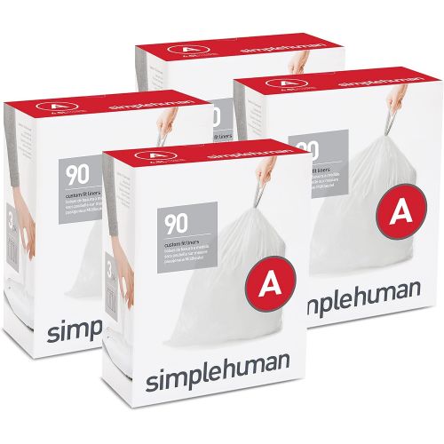 심플휴먼 simplehuman Code A Custom Fit Drawstring Trash Bags in Dispenser Packs, 30 Liter / 8 Gallon, White ? 360 Liners