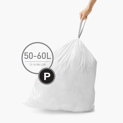 심플휴먼 simplehuman Code P Custom Fit Drawstring Trash Bags in Dispenser Packs, 50-60 Liter / 13.2-15.9 Gallon, White ? 20 Liners