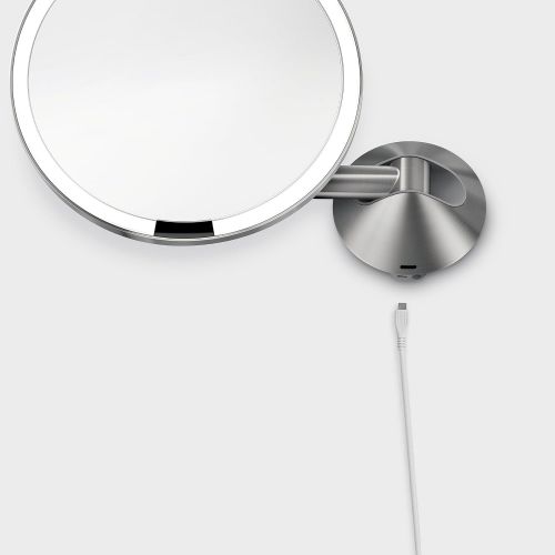 심플휴먼 Simplehuman simplehuman Sensor Lighted Makeup Vanity Mirror 8 Round Wall Mount, 5x Magnification, Stainless Steel, Rechargeable And Cordless