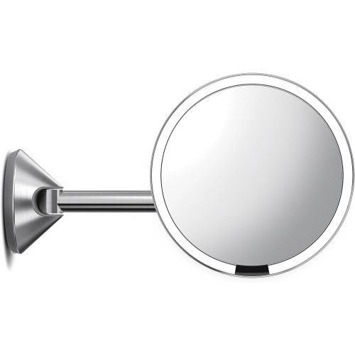 심플휴먼 Simplehuman simplehuman Sensor Lighted Makeup Vanity Mirror 8 Round Wall Mount, 5x Magnification, Stainless Steel, Rechargeable And Cordless