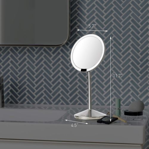 심플휴먼 Simplehuman simplehuman Mini Sensor Lighted Makeup Travel Mirror 5 Round, 10x Magnification, Stainless Steel, Rechargeable