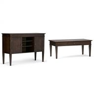 Simpli Home Carlton Tall TV Media Stand for TVs up to 60, Dark Tobacco Brown + Simpli Home Carlton Coffee Table, Dark Tobacco Brown :Bundle