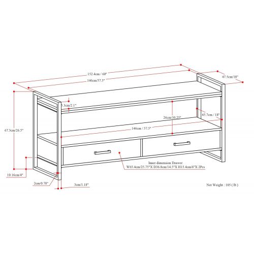  Simpli Home 3AXCRIV-05 Riverside Solid Mango Wood 60 inch Wide Modern Industrial TV Media Stand in Natural For TVs up to 65 inches