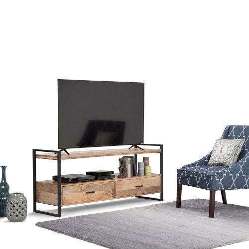  Simpli Home 3AXCRIV-05 Riverside Solid Mango Wood 60 inch Wide Modern Industrial TV Media Stand in Natural For TVs up to 65 inches