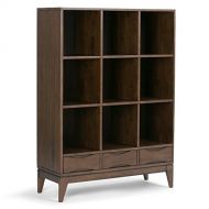 Simpli Home 3AXCHRP-07 Harper Solid Hardwood Mid-Century Cube Storage Bookcase with Drawers in Walnut Brown