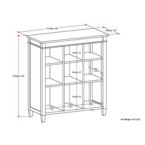  Simpli Home 3AXCCRL-07 Carlton Solid Wood 9 Cube Bookcase and Storage Unit in Tobacco Brown