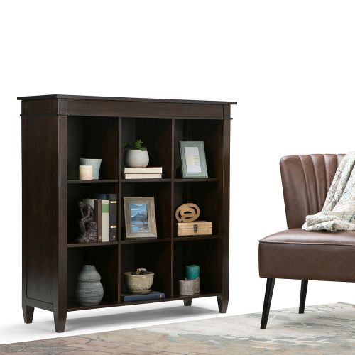  Simpli Home 3AXCCRL-07 Carlton Solid Wood 9 Cube Bookcase and Storage Unit in Tobacco Brown