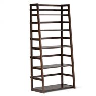 Simpli Home AXSS008KD Acadian Solid Wood Ladder Shelf Bookcase in Tobacco Brown
