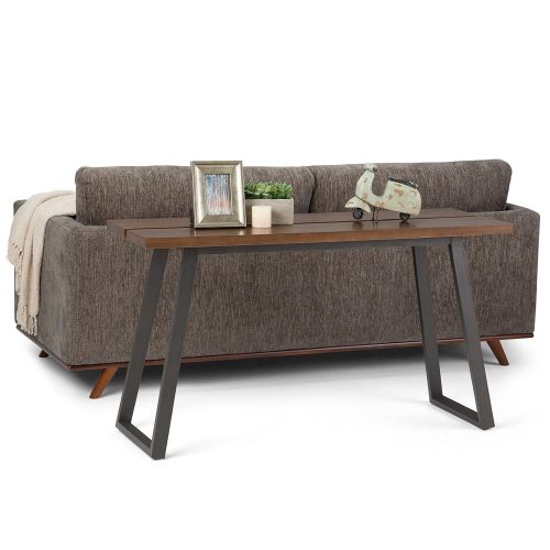  Simpli Home AXCADR-01 Adler Solid Wood and Metal 48 inch wide Modern Industrial Coffee Table in Light Walnut Brown