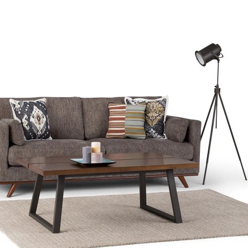  Simpli Home AXCADR-01 Adler Solid Wood and Metal 48 inch wide Modern Industrial Coffee Table in Light Walnut Brown