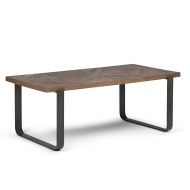 Simpli Home AXCPYT-01 Peyton Solid Aged Elm Wood and Metal 48 inch wide Modern Industrial Coffee Table in Distressed Java Brown Wood Inlay