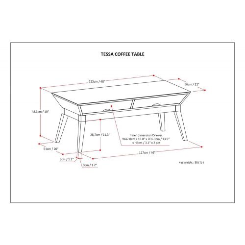  Simpli Home AXCTSA-01 Tessa Solid Hardwood 48 inch wide Coffee Table in Walnut Brown