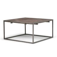 Simpli Home AXCAVY-05 Avery Solid Aged Elm Wood and Metal 34 inch wide Square Modern Industrial Square Coffee Table in Distressed Java Brown Wood Inlay