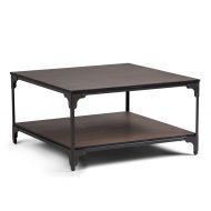 Simpli Home 3AXCNTT-02 Nantucket Solid Mango Wood and Metal 33 inch wide Square Modern Industrial Square Coffee Table in Walnut Brown