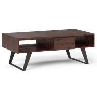 Simpli Home AXCLRY-01 Lowry Solid Acacia Wood and Metal 48 inch wide Modern Industrial Coffee Table in Distressed Charcoal Brown