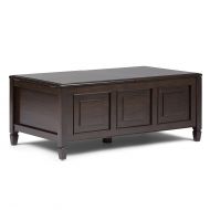 Simpli Home 3AXCCON-01 Connaught Solid Wood 44 inch wide Traditional Coffee Table with Trays in Dark Chestnut Brown