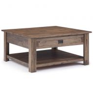 Simpli Home AXCMON-02-RNAB Monroe Solid Acacia Wood 38 inch Wide Square Rustic Contemporary Square Coffee Table in Rustic Natural Aged Brown