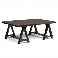 Simpli Home 3AXCSAW-01-BR Sawhorse Solid Wood Coffee Table in Dark Chestnut Brown