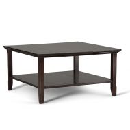 Simpli Home AXWELL3-007 Acadian Solid Wood 36 inch wide Square Rustic Square Coffee Table in Tobacco Brown
