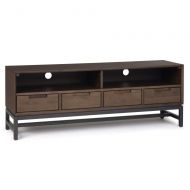 Simpli Home AXCBAN-07 Banting Solid Hardwood and Metal 60 inch Wide Modern Industrial Low Entertainment TV Stand in Walnut Brown for TVs up to 65 inches