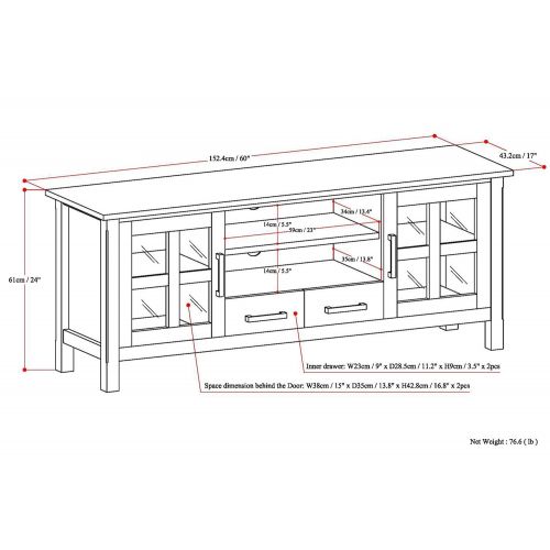  Simpli Home 3AXCRIDTV-60W Kitchener Solid Wood 60 inch wide Contemporary TV media Stand in Dark Walnut Brown For TVs up to 65 inches