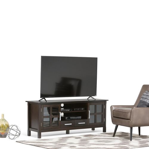  Simpli Home 3AXCRIDTV-60W Kitchener Solid Wood 60 inch wide Contemporary TV media Stand in Dark Walnut Brown For TVs up to 65 inches