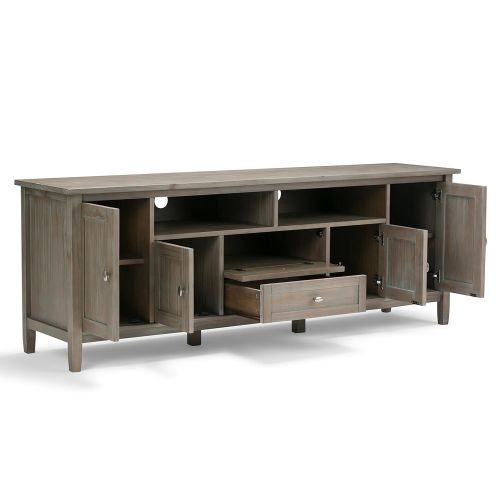  Simpli Home AXWSH003-72-GR Warm Shaker Solid Wood 72 inch wide Rustic TV media Stand in Distressed Grey For TVs up to 80 inches