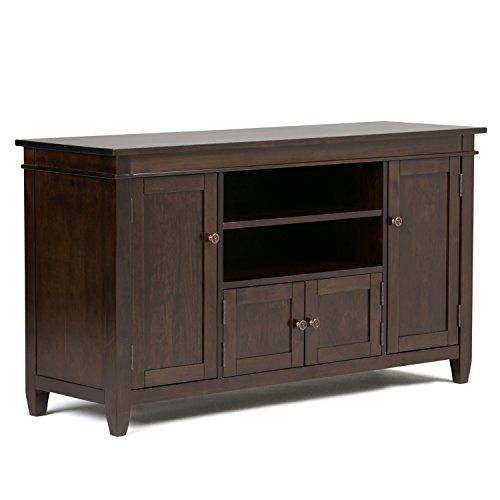  Simpli Home Carlton SOLID WOOD Universal TV Media Stand, 54 inch Wide, Contemporary, Storage Shelves and Cabinets, for Flat Screen TVs up to 60 inches Dark Tobacco Brown