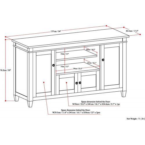  Simpli Home Carlton SOLID WOOD Universal TV Media Stand, 54 inch Wide, Contemporary, Storage Shelves and Cabinets, for Flat Screen TVs up to 60 inches Dark Tobacco Brown