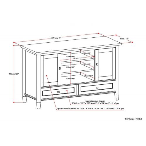  Simpli Home AXWSH004 Warm Shaker Solid Wood 47 inch wide Rustic TV media Stand in Honey Brown For TVs up to 50 inches