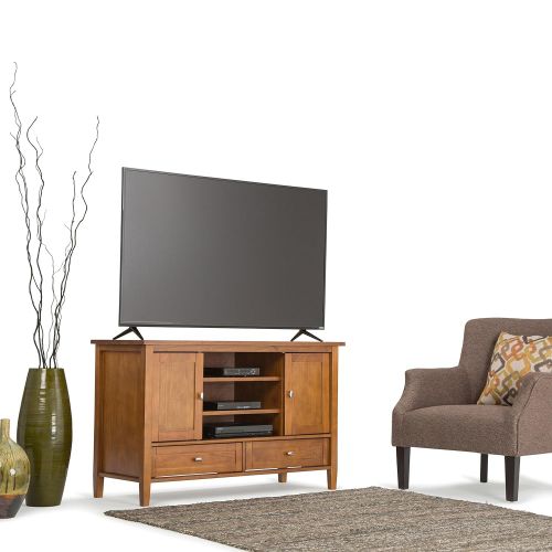  Simpli Home AXWSH004 Warm Shaker Solid Wood 47 inch wide Rustic TV media Stand in Honey Brown For TVs up to 50 inches